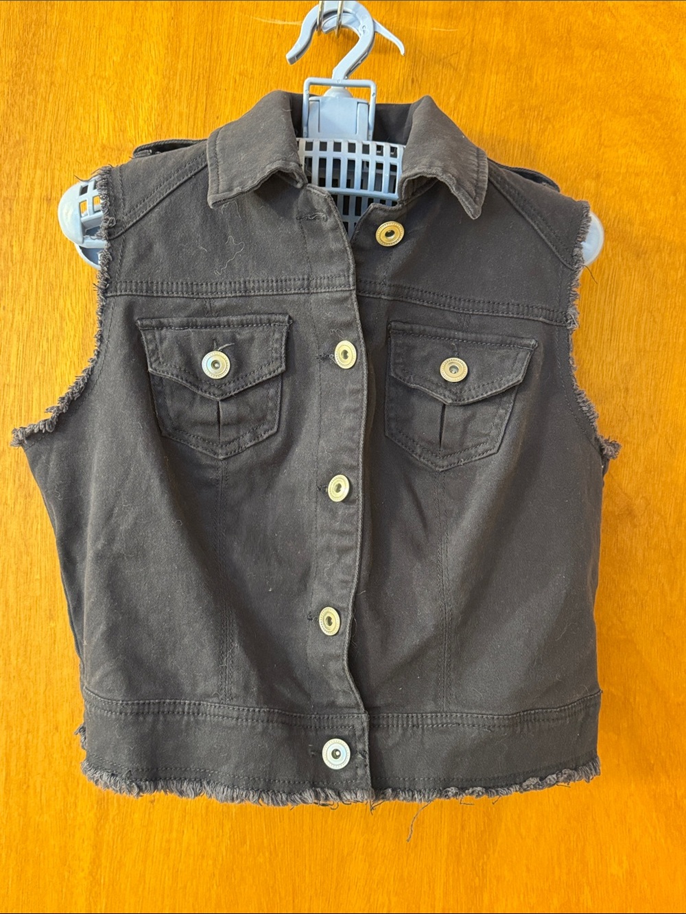 Baccini Black Frayed Sleeveless Cotton Demin Like Vest